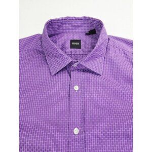Hugo Boss Size 2XL Mens Purple White Pattern Long Sleeve Logo Tag Cotton Shirt